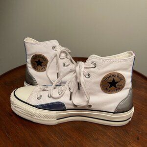 Converse White Colorblock Platform High Top Sneakers Size 7.5